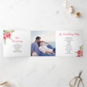 Roze waterverf bloemen, groene blad, foto drieluik programma (Binnen)