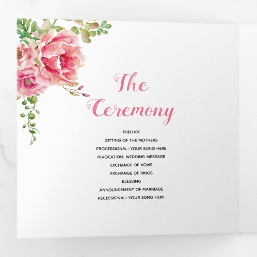 Roze waterverf bloemen, groene blad, foto drieluik programma (Binnenzijde eerst)