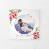 Roze waterverf bloemen, groene blad, foto drieluik programma (Cover)