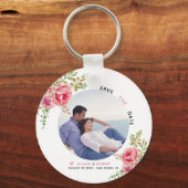 Roze waterverf bloemen, groene blad, foto sleutelhanger (Voorkant)
