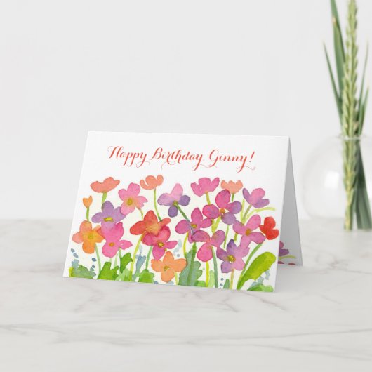 Roze Waterverf Bloemen Happy Birthday Custom Name Kaart (Voorkant)
