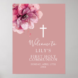 Roze Waterverf Bloemen Heilig Avondmaal Welkomstbo Poster