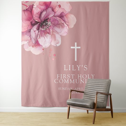 Roze Waterverf Bloemen Heilige Communie Achtergron Wandkleed (In situ)