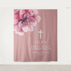 Roze Waterverf Bloemen Heilige Communie Achtergron Wandkleed