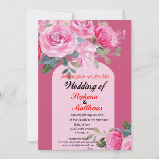 : Roze Waterverf Bloemen Huwelijksuitnodiging Kaart