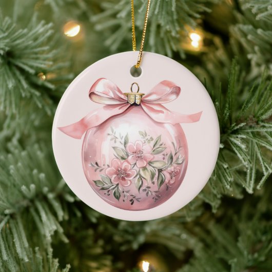 Roze Waterverf Bloemen Kerst Ornament (Boom)