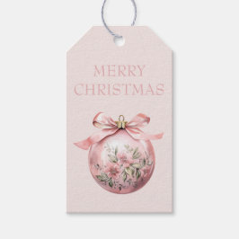 Roze Waterverf Bloemen Kerst Ornament Cadeaulabel