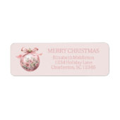 Roze Waterverf Bloemen Kerst Ornament Etiket (Voorkant)