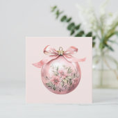 Roze Waterverf Bloemen Kerst Ornament Feestdagenkaart (Staand voorkant)