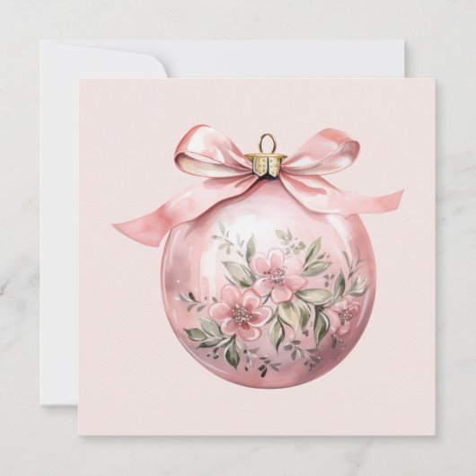 Roze Waterverf Bloemen Kerst Ornament Feestdagenkaart (Voorkant)