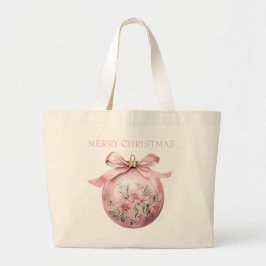 Roze Waterverf Bloemen Kerst Ornament Grote Tote Bag