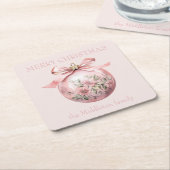 Roze Waterverf Bloemen Kerst Ornament Kartonnen Onderzetters (Schuin)