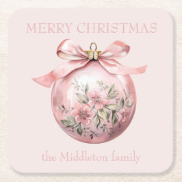 Roze Waterverf Bloemen Kerst Ornament Kartonnen Onderzetters