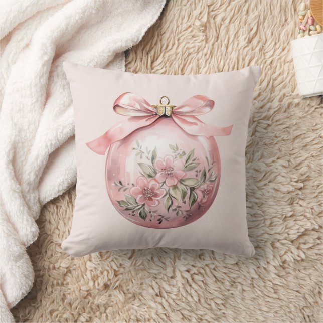 Roze Waterverf Bloemen Kerst Ornament Kussen (Deken)