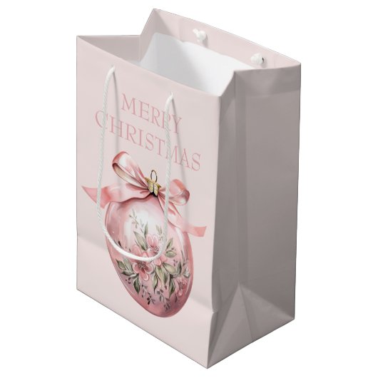 Roze Waterverf Bloemen Kerst Ornament Medium Cadeauzakje (Voorkant Gekanteld)