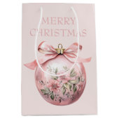 Roze Waterverf Bloemen Kerst Ornament Medium Cadeauzakje (Voorkant)