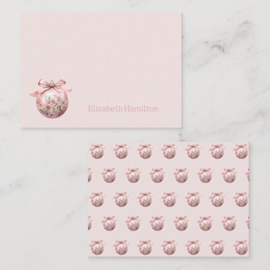 Roze Waterverf Bloemen Kerst Ornament Notitiekaartje (Voorkant / Achterkant)