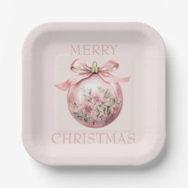 Roze Waterverf Bloemen Kerst Ornament Papieren Bordje