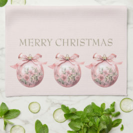 Roze Waterverf Bloemen Kerst Ornament Theedoek