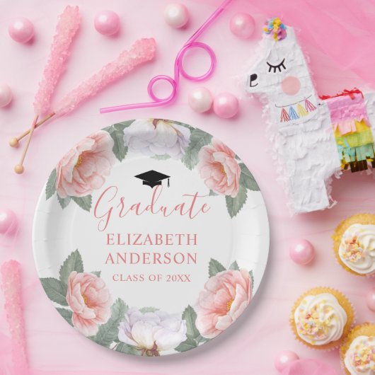 Roze Waterverf Bloemen Klasse van Feest Papieren Bordje (Feest)