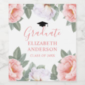 Roze Waterverf Bloemen Klasse van Feest Wijn Etiket (Enkel label)