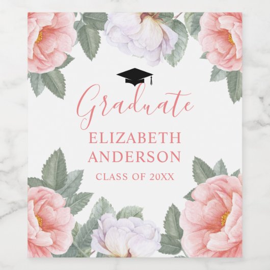 Roze Waterverf Bloemen Klasse van Feest Wijn Etiket (Enkel label)