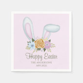 Roze waterverf bloemen konijn oorsten Pasen Servet (Voorkant)