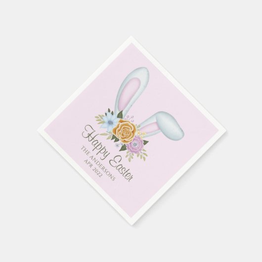 Roze waterverf bloemen konijn oorsten Pasen Servet (Hoek)