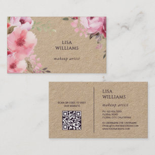 Roze Waterverf Bloemen Kraft Visitekaartje