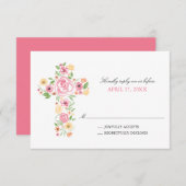 Roze Waterverf Bloemen Kruis Eerste Heilige Commun RSVP Kaartje (Voorkant / Achterkant)