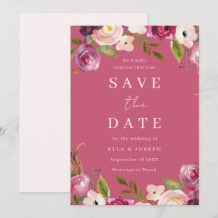 Roze waterverf bloemen levendig huwelijk save the date