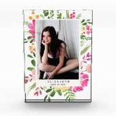 Roze Waterverf Bloemen Lijst Custom Afstuderen Fotoblokken (Voorkant)