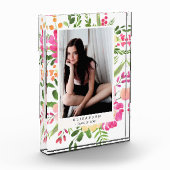 Roze Waterverf Bloemen Lijst Custom Afstuderen Fotoblokken (Links)