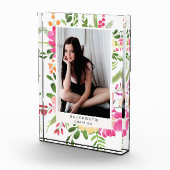 Roze Waterverf Bloemen Lijst Custom Afstuderen Fotoblokken (Rechts)