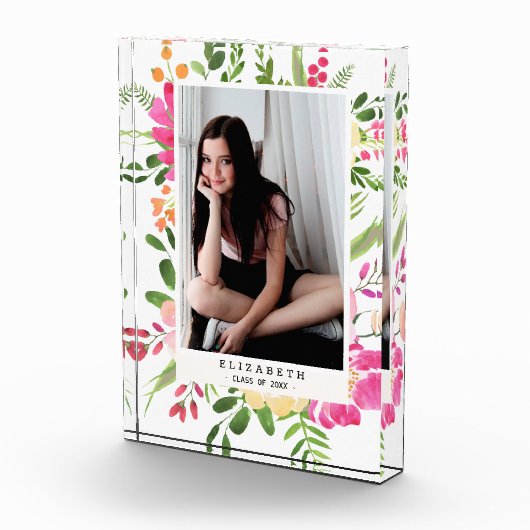 Roze Waterverf Bloemen Lijst Custom Afstuderen Fotoblokken (Rechts)