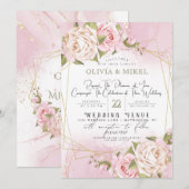 ROZE WATERVERF BLOEMEN & LIS GOUDE HUWELIJK KAART (Voorkant / Achterkant)