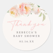 Roze Waterverf Bloemen Meisje Baby shower Dank u Ronde Sticker (Voorkant)