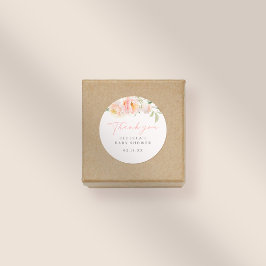 Roze Waterverf Bloemen Meisje Baby shower Dank u Ronde Sticker