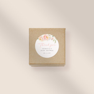 Roze Waterverf Bloemen Meisje Baby shower Dank u Ronde Sticker