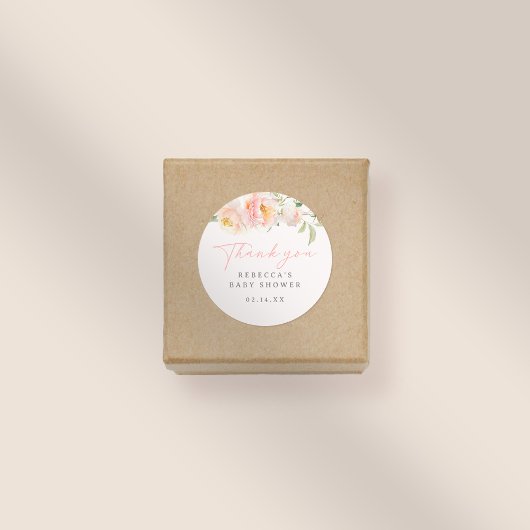 Roze Waterverf Bloemen Meisje Baby shower Dank u Ronde Sticker
