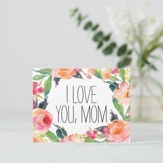 Roze Waterverf Bloemen Moederdag Briefkaart (Staand voorkant)