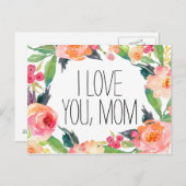 Roze Waterverf Bloemen Moederdag Briefkaart (Voorkant / Achterkant)