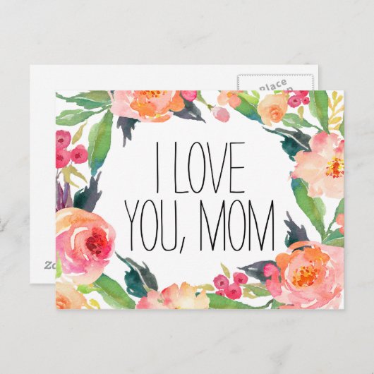 Roze Waterverf Bloemen Moederdag Briefkaart (Voorkant / Achterkant)