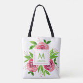Roze waterverf bloemen monogram personaliseren tote bag (Achterkant)