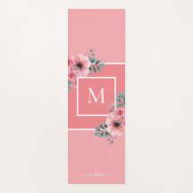 Roze | Waterverf bloemen Monogram Yoga Mat