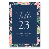 Roze Waterverf bloemen Navy blauw Huwelijk Kaart (Voorkant)