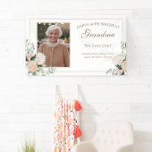 Roze Waterverf Bloemen Oma Verjaardag Spandoek (Insitu)