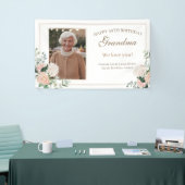 Roze Waterverf Bloemen Oma Verjaardag Spandoek (Beurs)