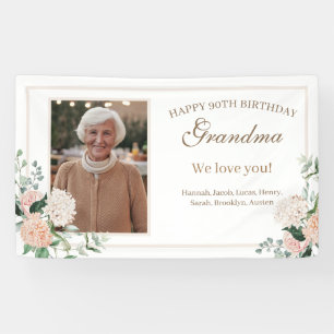 Roze Waterverf Bloemen Oma Verjaardag Spandoek