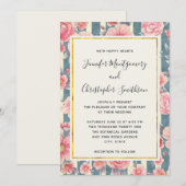 Roze Waterverf bloemen op gestreept patroonhuwelij Kaart (Voorkant / Achterkant)